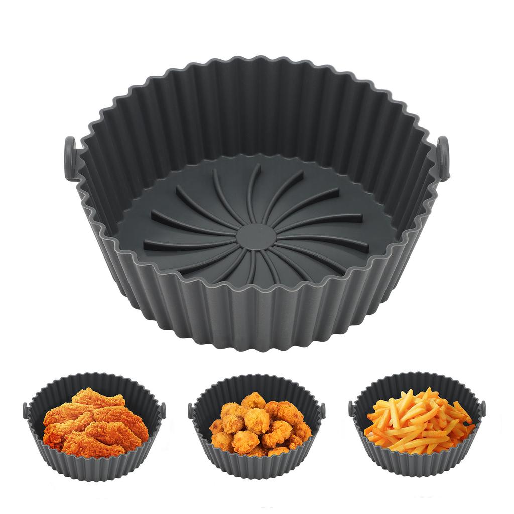 Grey 8.7 Inch Silicone Air Frying Liner Heat Proof Safe Reusable Round Shape Air Frying Basket Silicone Mat Bowl for