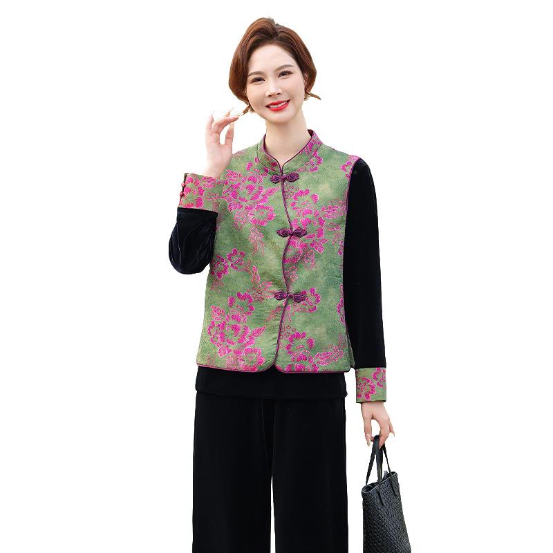 2026 Trendy Gold Velvet Vest & Suit Set for Middle-aged and Elderly Women