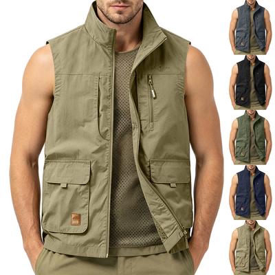 Leichte Herren Outdoor Weste mit vielen Taschen, schnelltrocknend, für Angeln und Wandern, wasserdicht, ärmellos, mit Reißverschluss vorne und Stehkragen