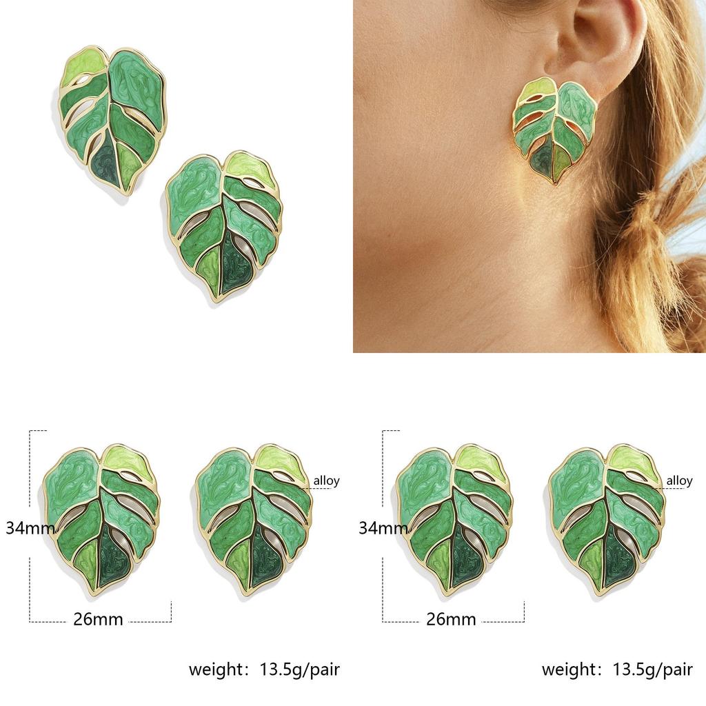 Modern Green Leaf Earrings For Women Trendy Alloy Summer Accessories