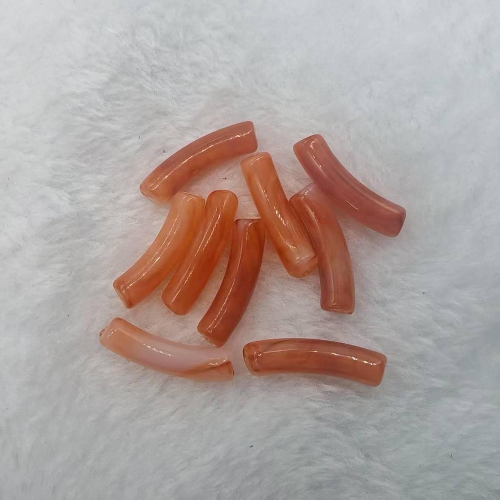 14-Color Faux Jade Bent Tube Acrylic Beads - Marbled Flower C-Shaped for DIY Jewelry & Accessories