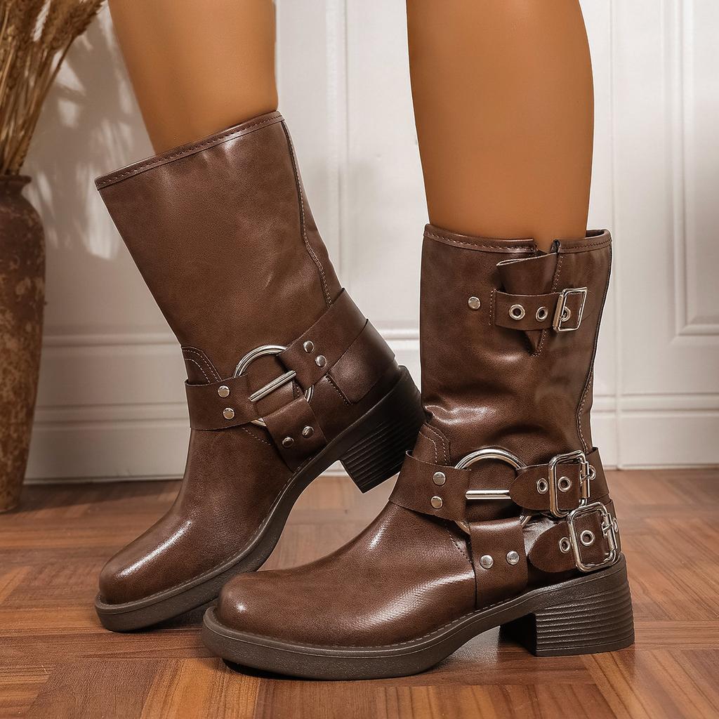 Yueyu vielseitige Leder-Ritterstiefel im britischen Stil Damenstiefel 2025 Frühling neu dicksohlige vielseitige höhenverstärkende Martin-Stiefel