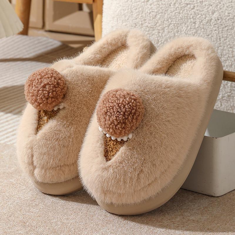 Winter new cartoon cotton slippers women's indoor thick-soled home fluffy shoes wear warm half-drag cotton shoes