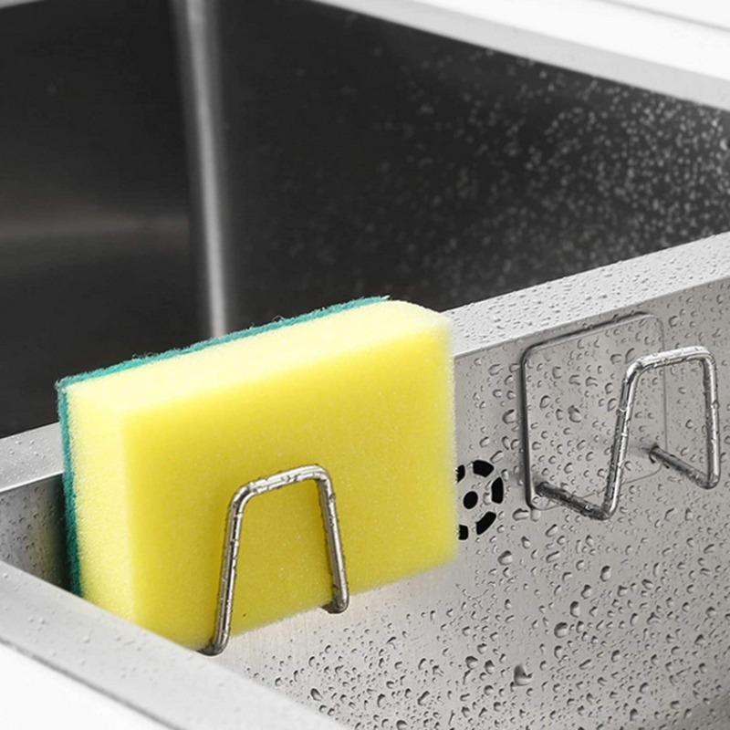1PC Adhesive Stainless Steel Sponge Holder for Kitchen Sink Waterproof Rustproof Kitchen Caddy Organizer