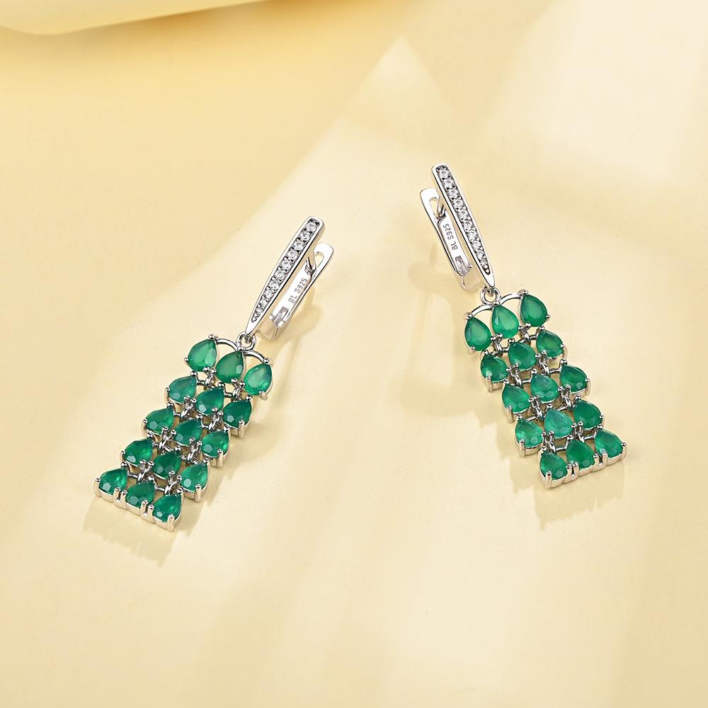 Ohrringe mit langem Verschluss, natürlicher grüner Achat-Edelstein, 925er-Sterlingsilber, modischer und luxuriöser Schmuck für Damen, Hochzeit, Blumenstrauß und Partys als Geschenk