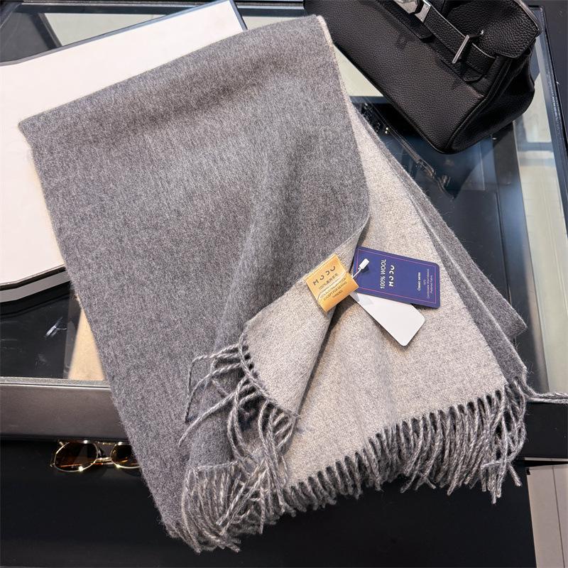100 wool clip flower solid color double-sided scarf women's winter new unisex high-end gift