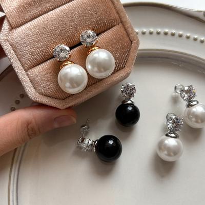 French Australian White Real Hemp Gray Large Pearl Diamond Stud Earrings Women's Light Luxury Niche High-end Earrings Earrings