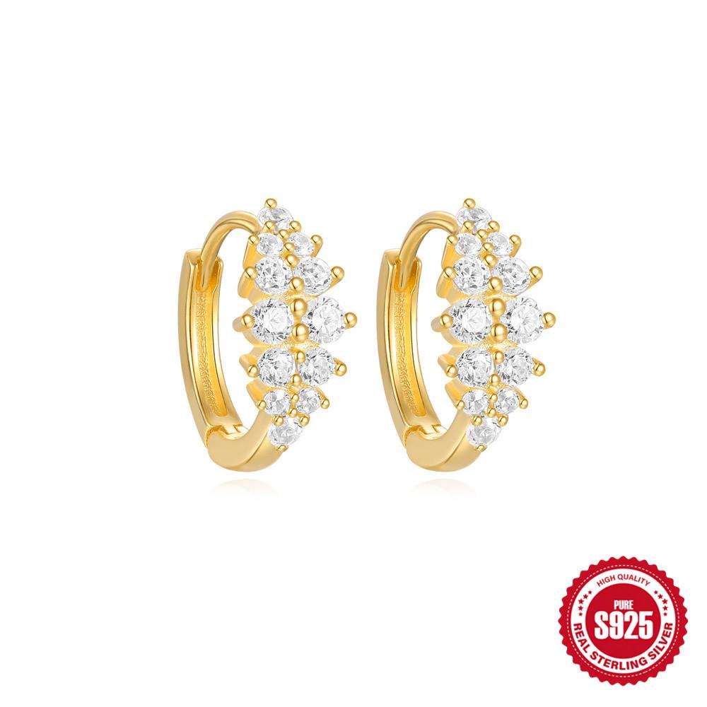 S925 Sterling Silver Personality Diamond Set Love Chain Glossy Luxury Earrings Ear Buckles Earrings Huggie Hoops