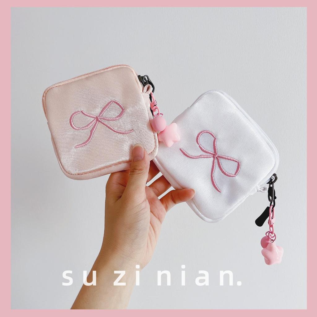 Women's Mini Fabric Coin & Key Purse with Bow Design