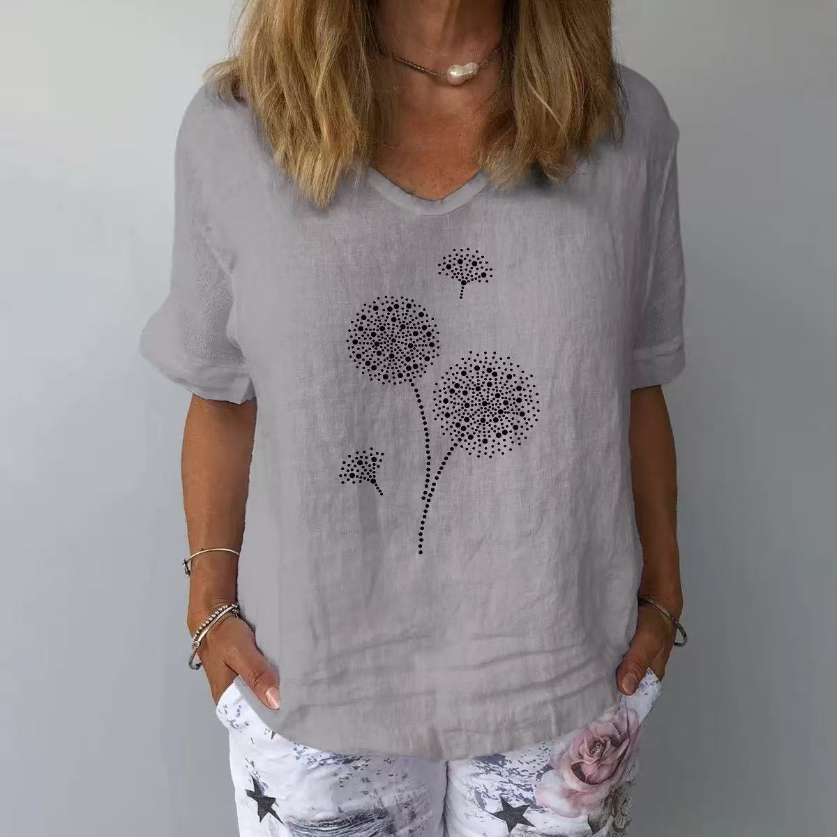 

GMXIA Женские модные повседневные летние блузки и рубашки с круглым вырезом с короткими рукавами XXXL