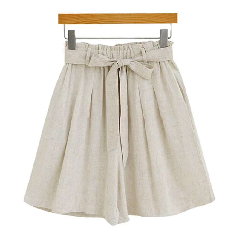 Korean Style Linen Loose Five-point Casual Bow Elastic Belt 200 Catties Summer Cotton Linen Large Size Medium Pants Make You Look Slim