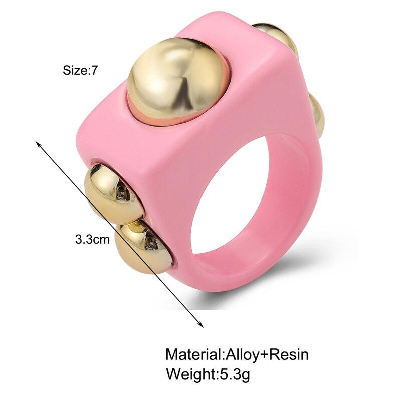 iF ME Chunky Aesthetic Large Colorful Golden Bead SquareTransparent Resin Acrylic Rings for Women Girl DIY Knuckle Party Ring Jewelry