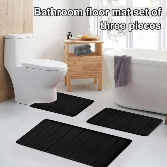 3Pcs/Set Bath Rug Anti-Slip Bathroom Floor Mat U-Shaped Toilet Rug Absorbent Rectangular Mat for Bathroom Sink Shower Door