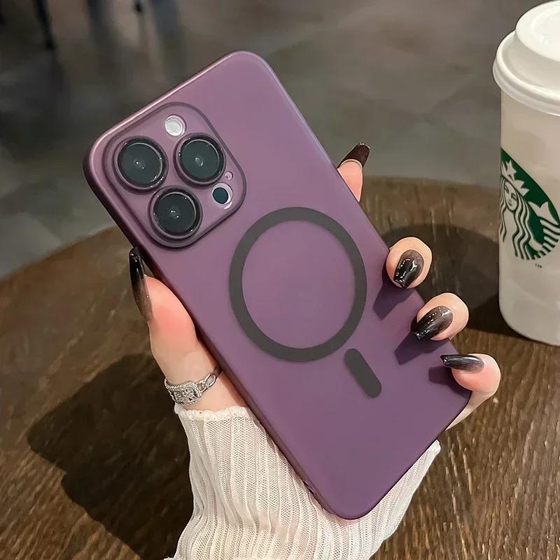 Luxury Ultra Thin For Magsafe Wireless Charger Magnetic Case For iPhone 16 15 14 13 12 11 Pro Max Translucent Skin Hard Cover
