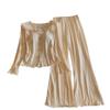 Women's Long Sleeve Lace Trim Pajama Set with Bra Pads - Pure Cotton, Two-Piece for Spring, Autumn, and Winter.