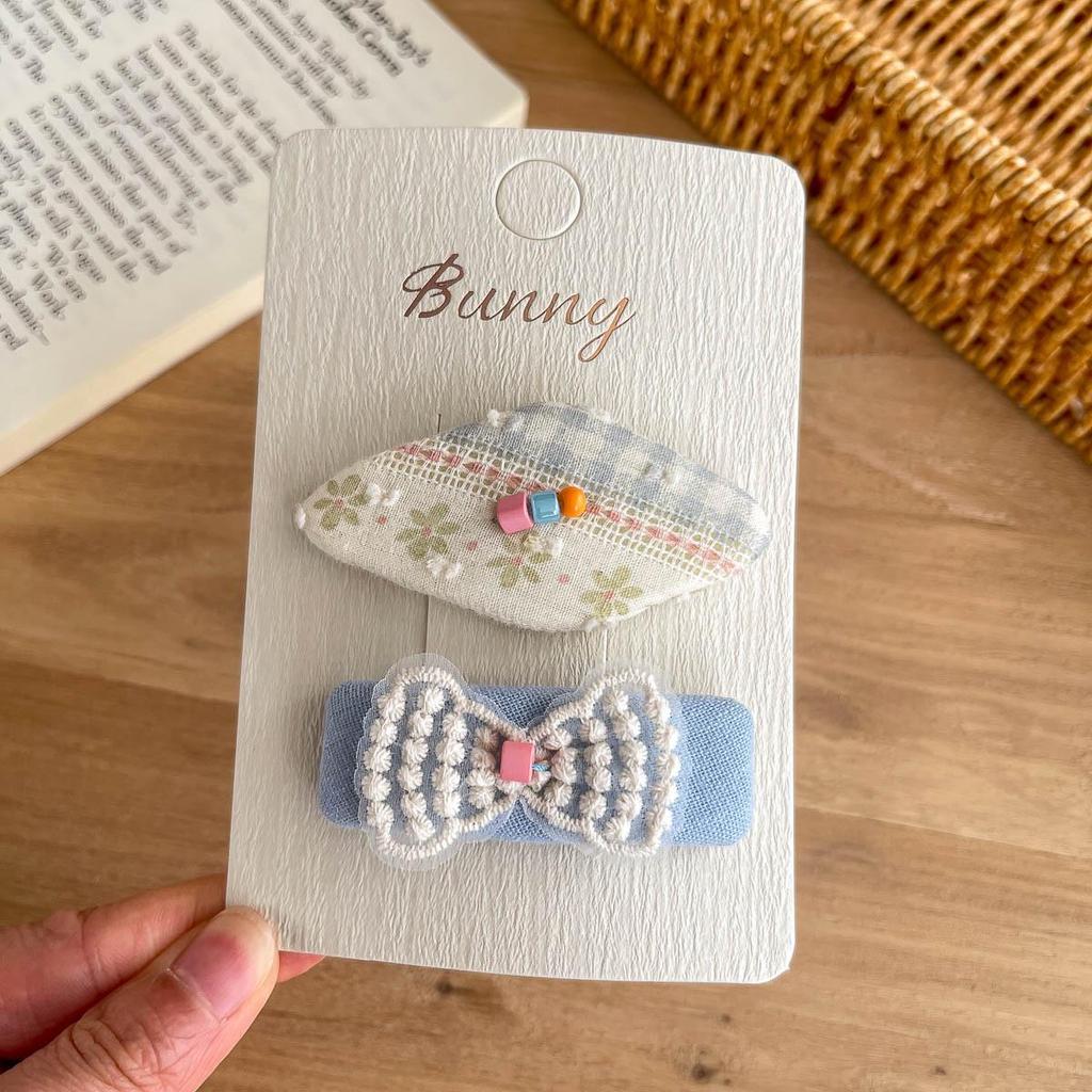 Bunny Blue Series Handmade Bow Button Hair Clip - Elegant Hair Accessory for Girls