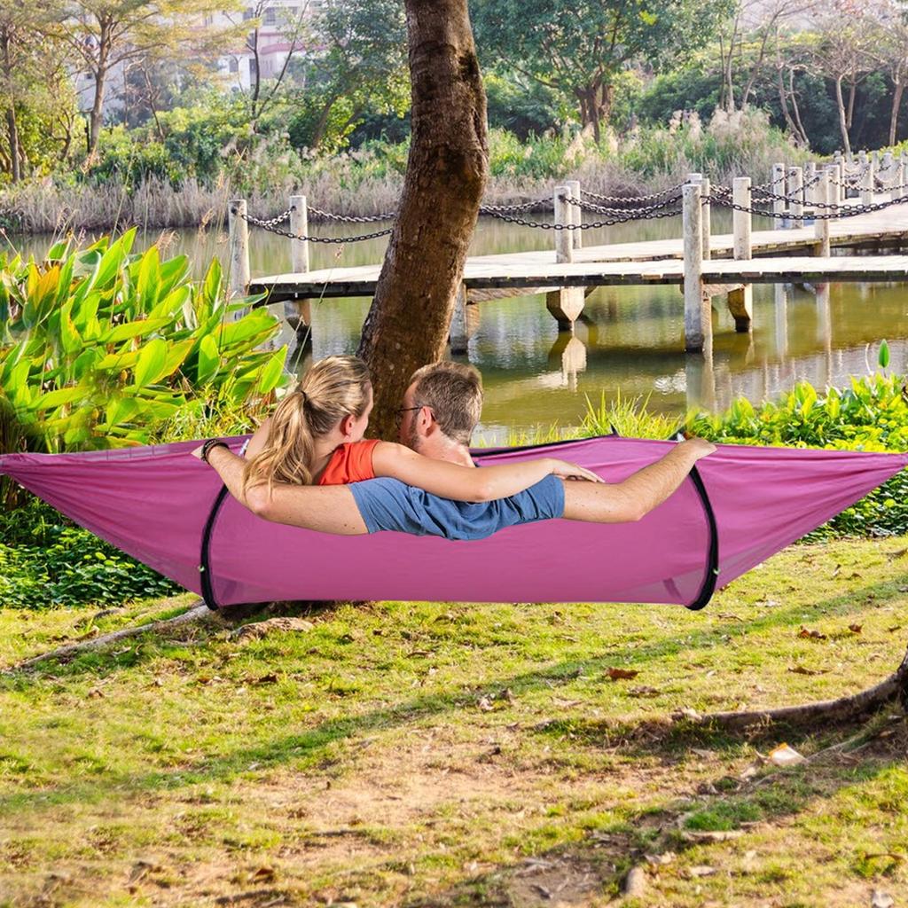 Camping Hammocks For Adults Nylon Outdoor Hammock For Hiking Foldable Lounger For Adventurers Rain Survival Outside Hiking Lake