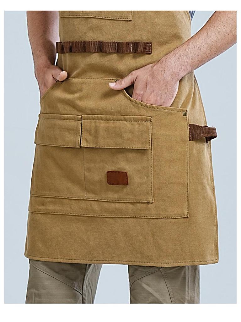 Verschleißfeste Canvas-Küchenschürze mit mehreren Taschen und individuellem Logo