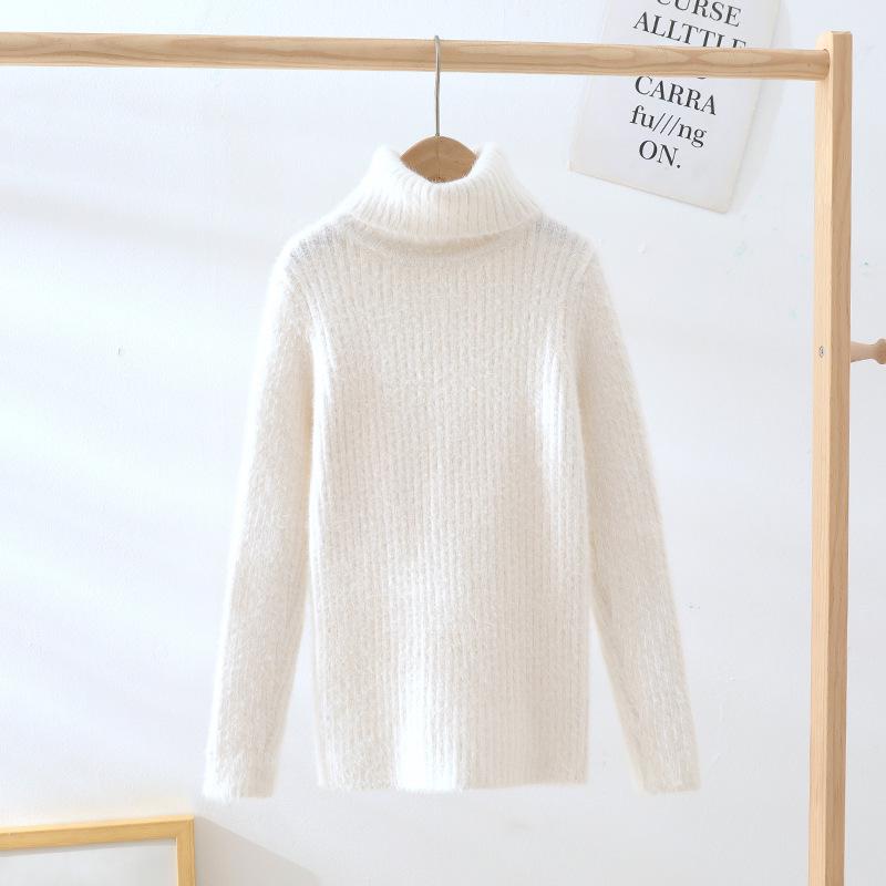 Dětský svetr pletený z jádrové příze v korejském stylu s vysokým límcem - podzimní/zimní pulovr pro střední a velké děti