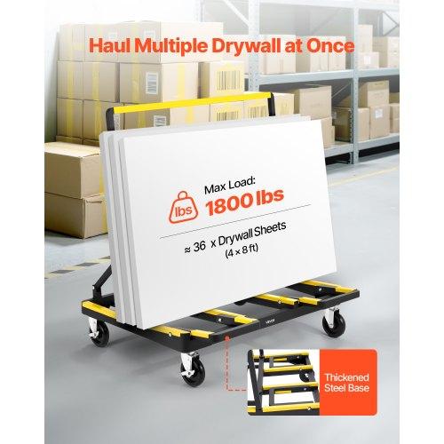 VEVOR Drywall Cart Dolly, 816 kg Load Capacity, Steel Panel Dolly with 4 Swivel Casters & Expandable Deck