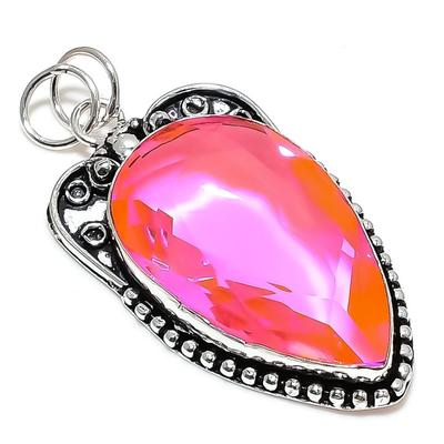 Pendentif Bijou en Pierre Précieuse Kunzite Rose Fait Main Argent Sterling 925 2,56" q2V41