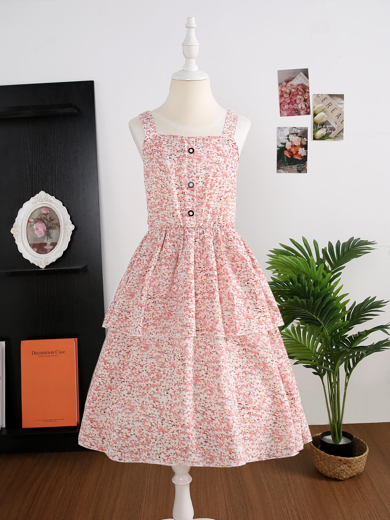 Girls  Strappy Floral Princess Dress - Korean Style Summer 2026 Edition 140 cm розовый