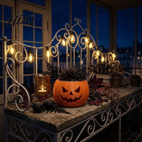 Halloween Pumpkin Planter Face Succulent Planter 3D Printed Jack O Lantern Flower Pot Table Centerpiece Theme Seasonal Container for Indoor