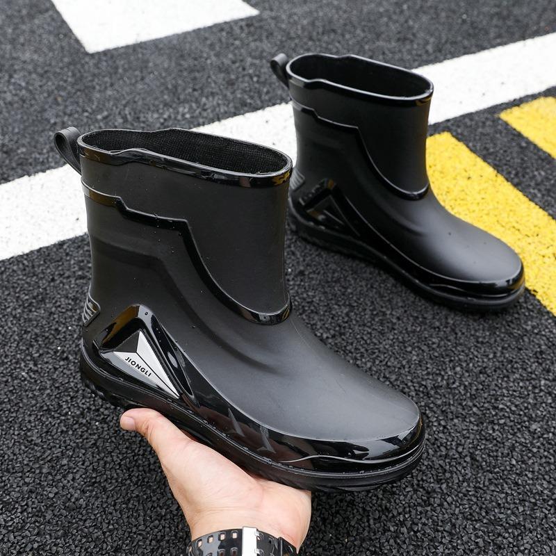 

Fashion bundle rain shoes men s non-slip medium tube water shoes rain boots fleece thermal rubber shoes closed work short tube water shoes 39 чорний