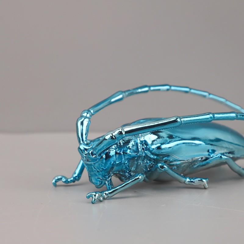 Metal Handicraft Artificial Animal Sculpture Silvery Insect Dragonfly Unicorn Beetle Figurines Home Decoration Accessories