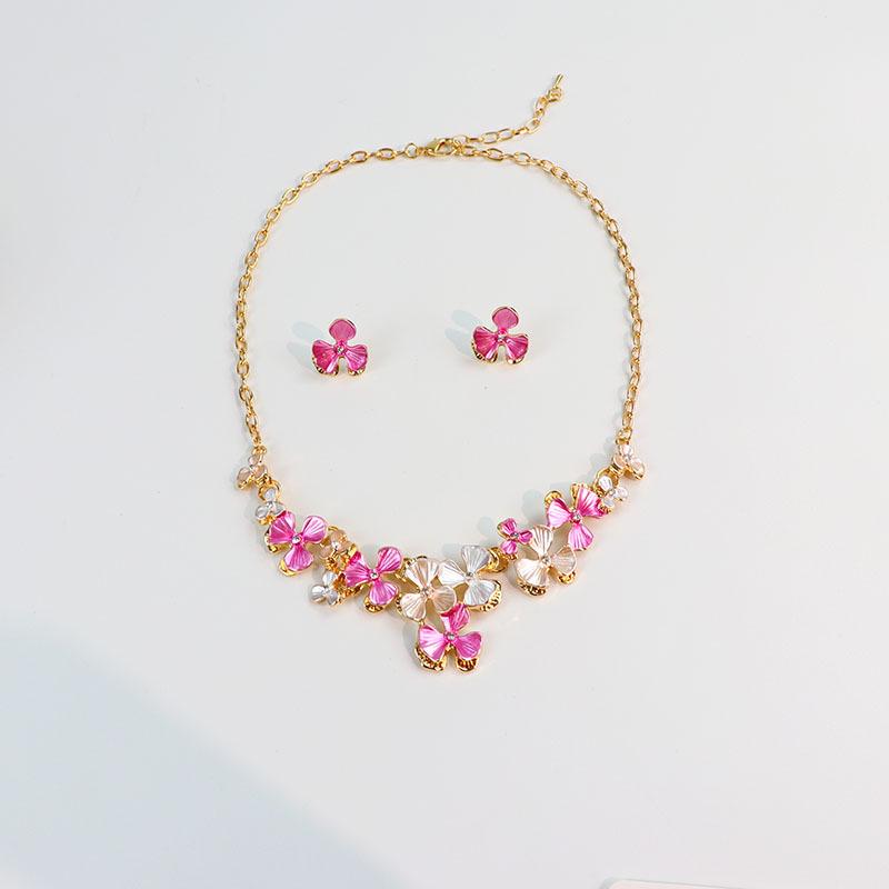 European Floral Luxury Zirconia Necklace & Earring Set, Elegant Women's High-End Fashion Accessory