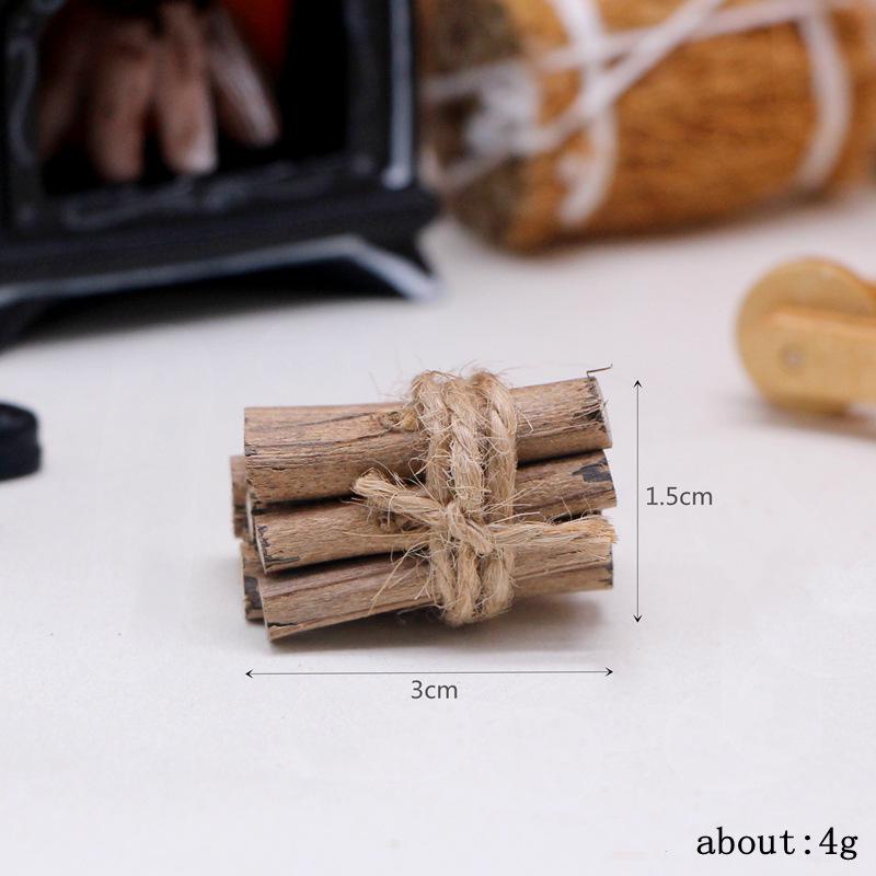 Dollhouse Winter Scene Set: Mini Straw Bag, Wooden Matchbox, Small Cart, Lightable Fireplace