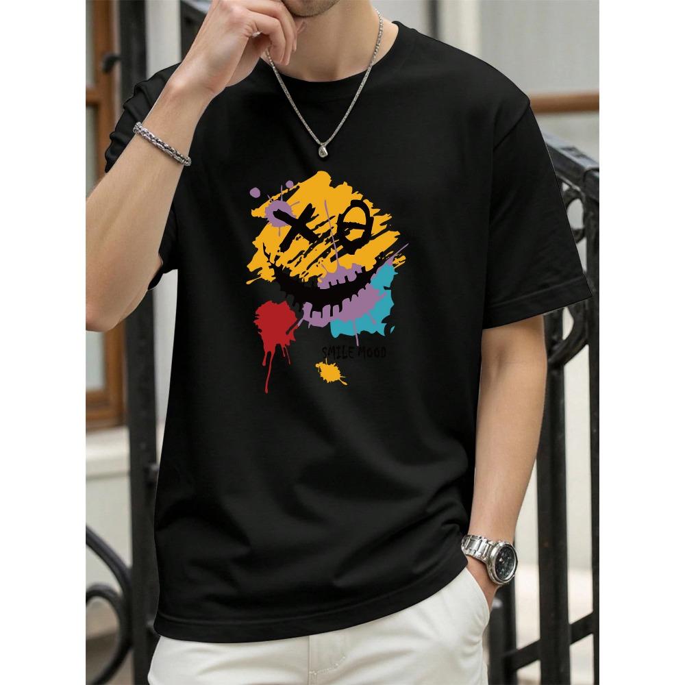 Smilemood Graffiti Printing T-Shirt Mens Summer Crewneck T Shirts Cotton Short Sleeve Oversize Fashions Clothes