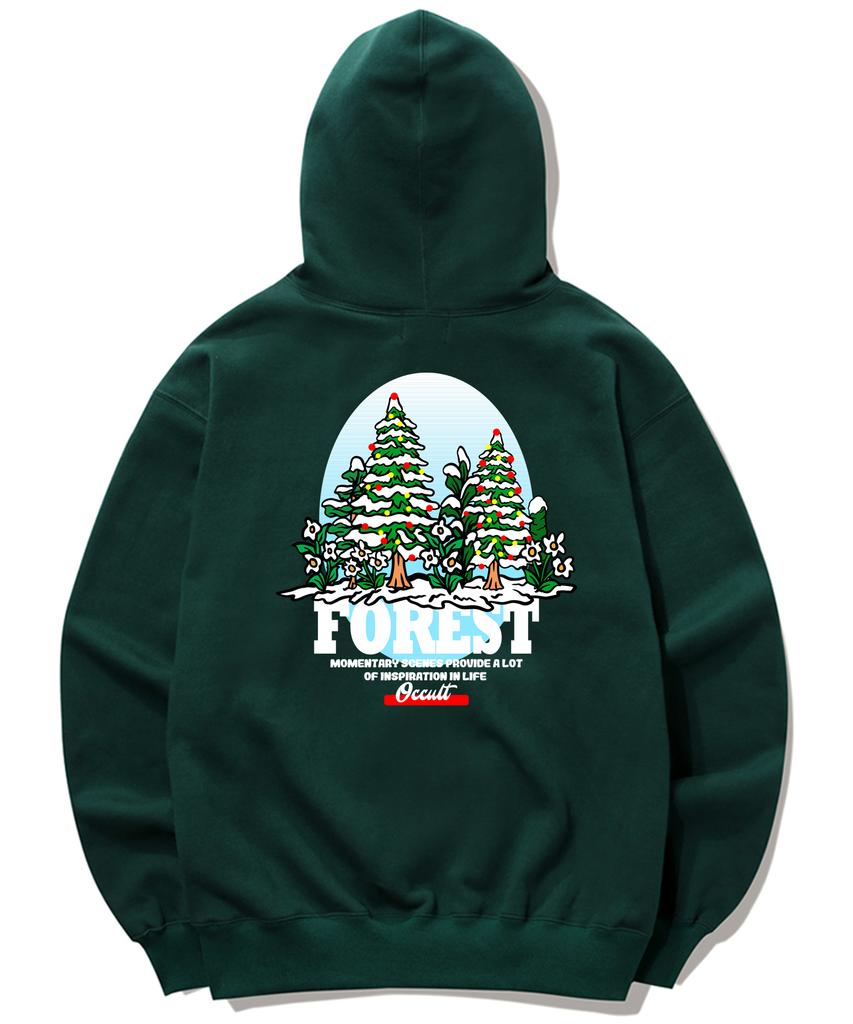 Snowy Forest Graphic Hoodie - Green