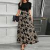 Women's Fashionable Casual Belt Short Sleeved Round Neck Print Elegant Temperament Dress