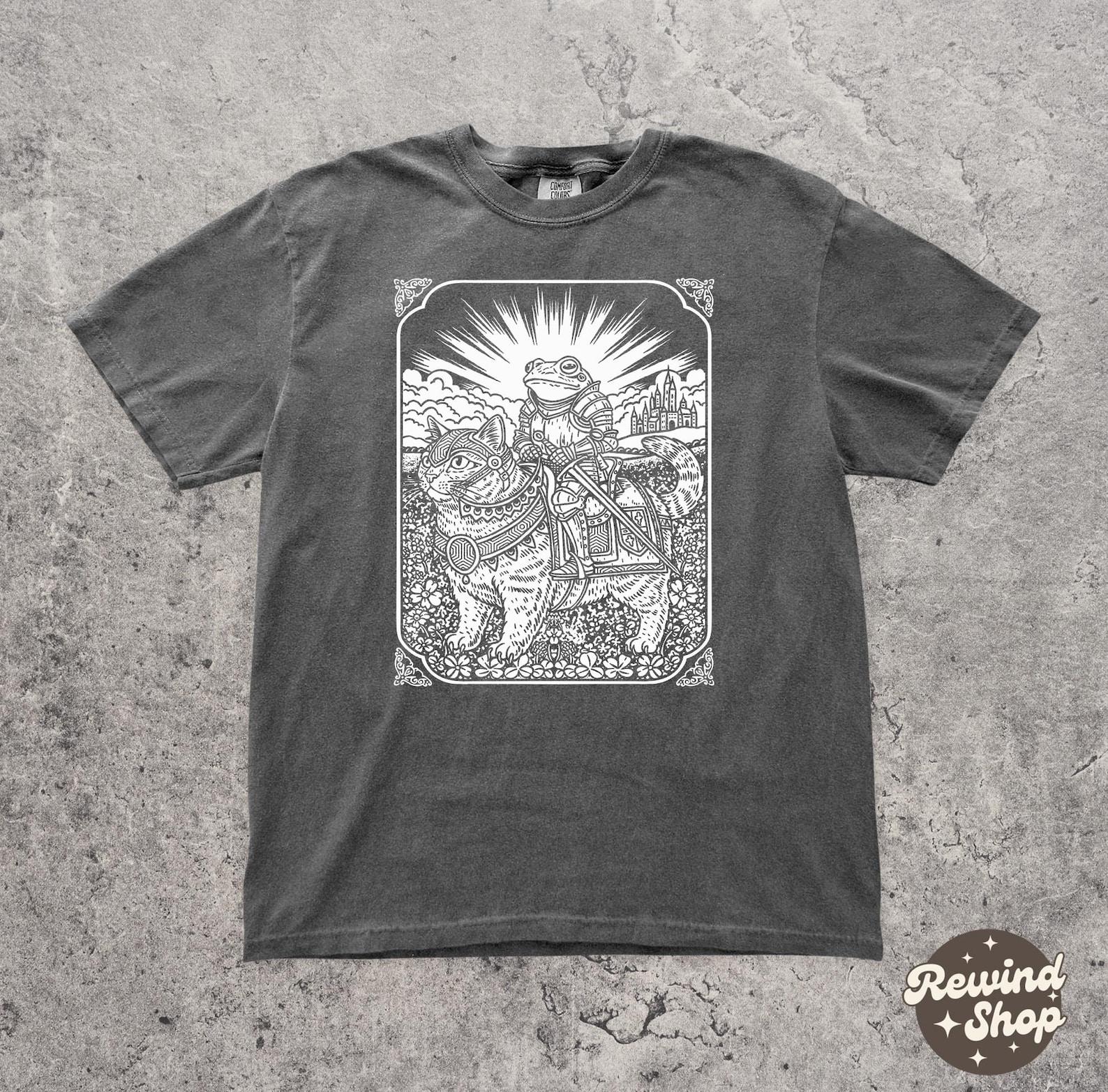 Fantasy Frog and Cat Comfort Colors Shirt - Vintage Dark Academia Graphic Tee - Fantasy Knight T-shirt S