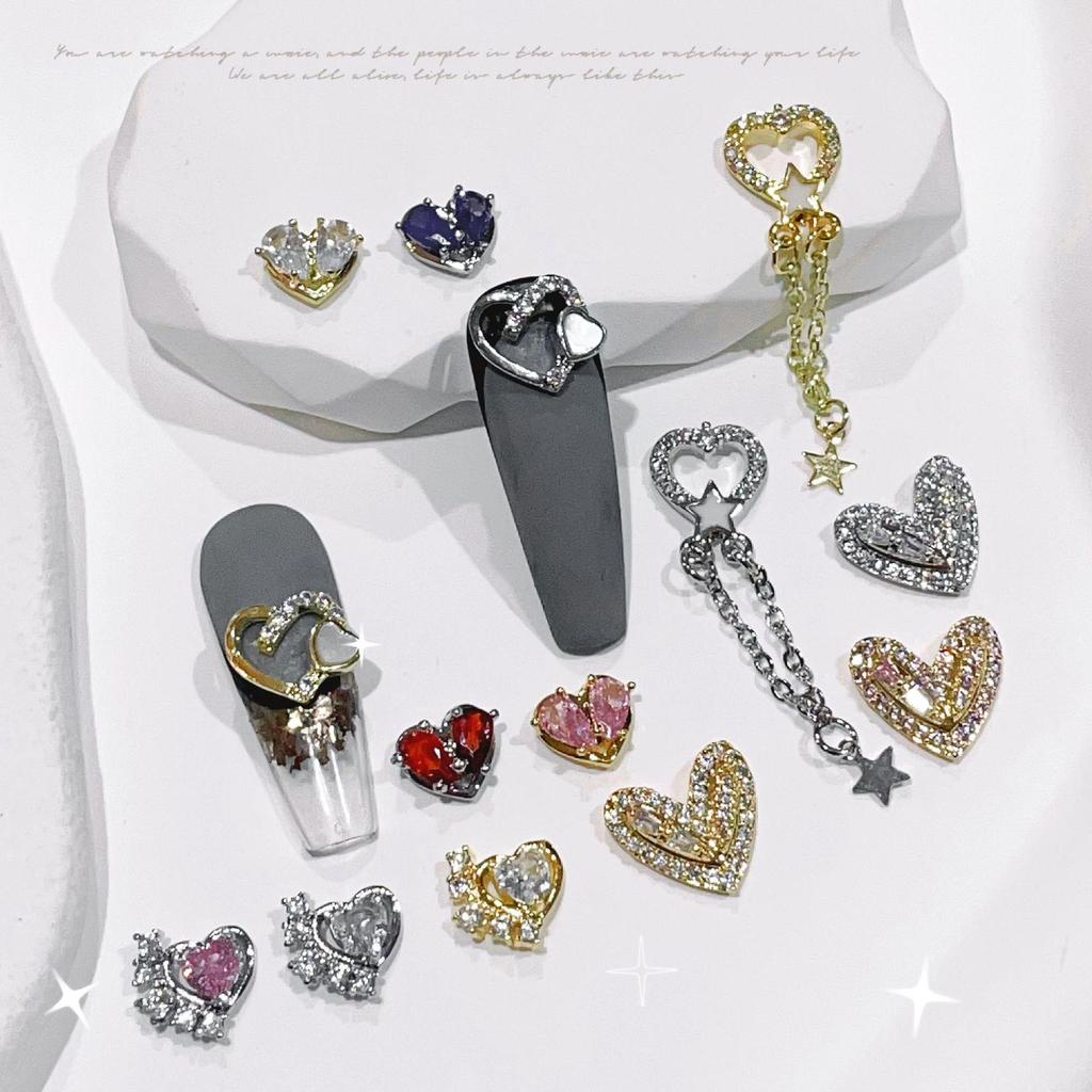 Heart Chain Tassel Alloy Nail Art Jewelry Stickers with Zircon Accents