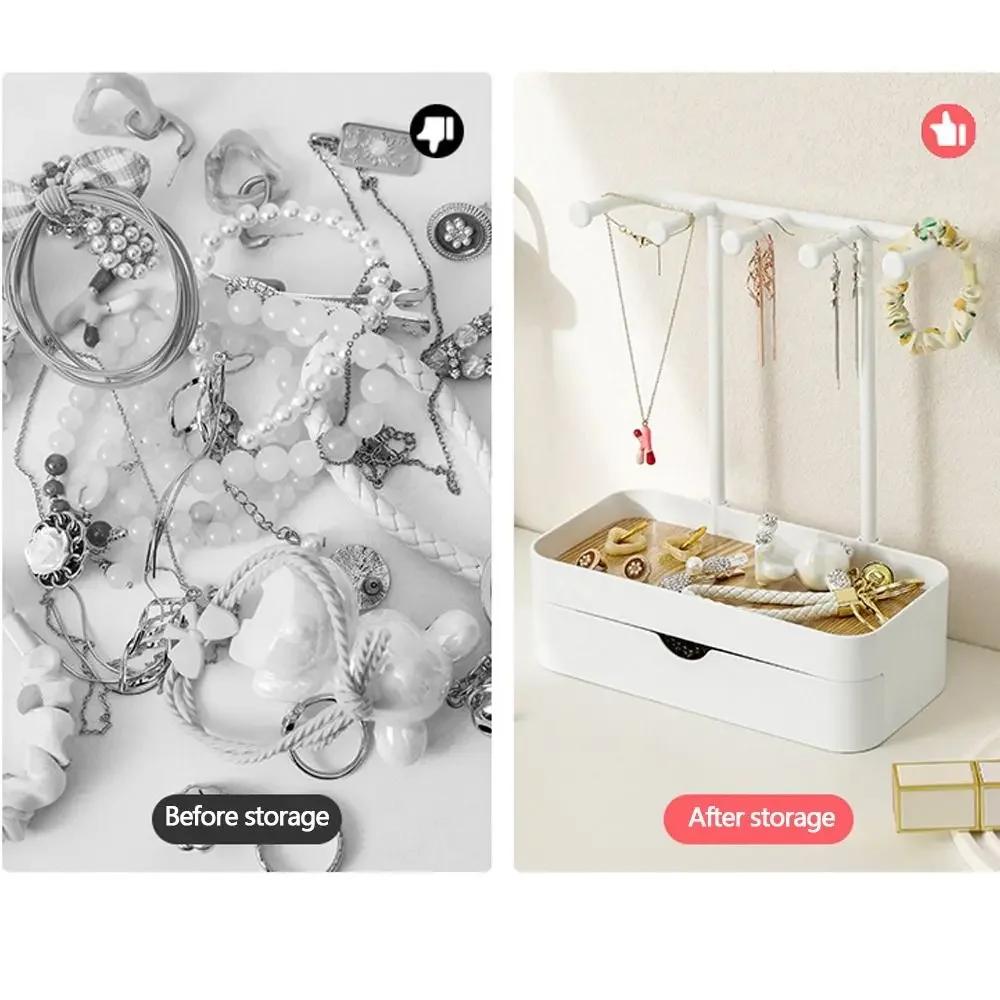 Fashion Portable Jewelry Display Rack with Drawer Box with Wooden Base Storage Rack Key Photography Props Desktop Storage Box