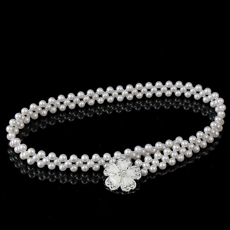 

Women Pearl Waist Chain Pearl Inlaid Diamond Elastic Belt With Waist Decoration Thin Belt Beaded Elastic Belt