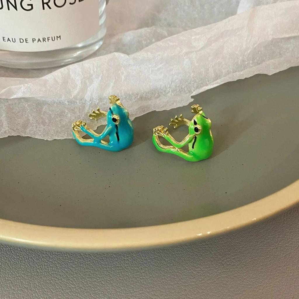 Neuer Baumfrosch Emaille Tropföl Grün Lustiger Frosch Ring Blauer Frosch Ring Verstellbarer Öffnungsring für Damen Herren Party Geschenk Schmuck