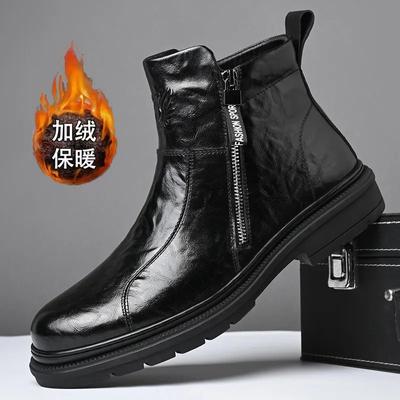 Mode Herren High Top Neu Dünn Atmungsaktiv Britischer Wind Dicke Sohle Plus Samt Motorrad Schwarz Stiefel Bota Masculinas de Couro D580