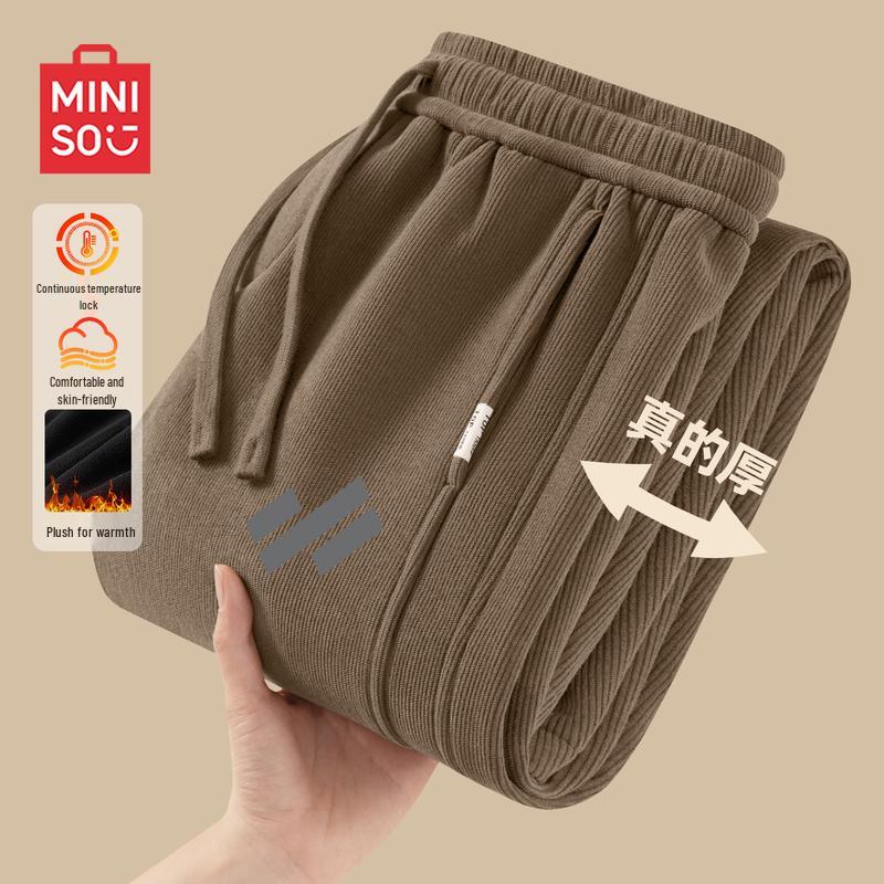 

MINISO Men s Heavyweight Fleece-Lined Curved-Leg Casual Pants 3XL