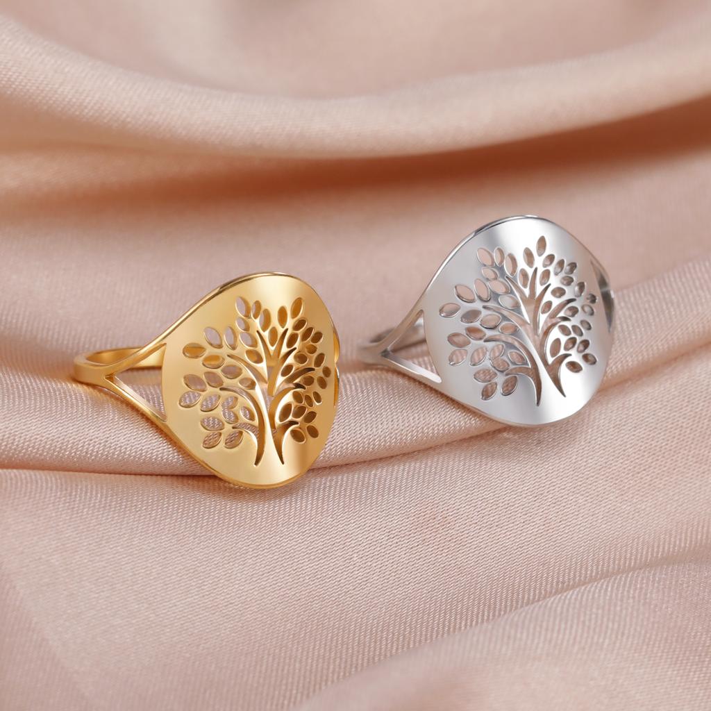 Retro Tree of Life Stainless Steel Ring for Men and Women Lucky Talisman Jewelry Fashion Wide Finger Ring Birthday Gift
