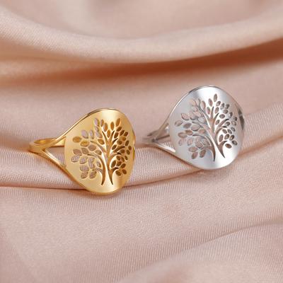 Retro Tree of Life Stainless Steel Ring for Men and Women Lucky Talisman Jewelry Fashion Wide Finger Ring Birthday Gift