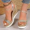 Roman Wedge Heel Polyurethane Sole Women's Shoes, New Fashion Trend In Spring 2025, Versatile Women's Shoes, Gold, Others