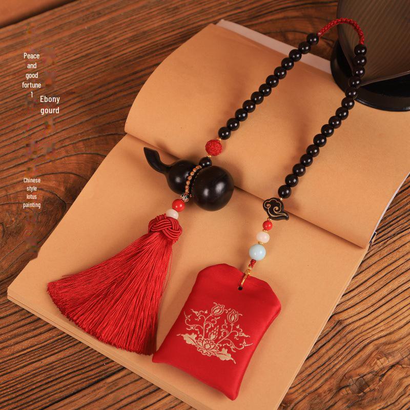"Chinese Sandalwood Fortune Gourd Car Pendant for Safe Travel - High-End Car Accessory for Men and Women"