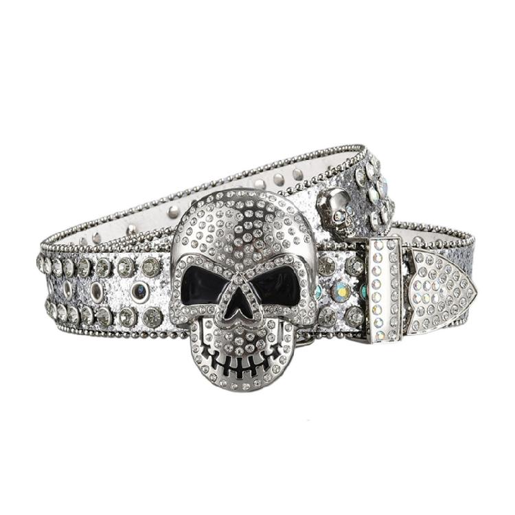 Elegant Crystal Belt Woman Elegant Skull Studded Waiststrap Goth Decorative Belt