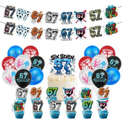 Lustige Sechs Sieben Partydekorationen Meme-Themen-Set Enthält Banner Kuchendekoration Cupcake-Dekorationen Ballon 67 Rund Sensorische Kompression Hüpfend Langlebig