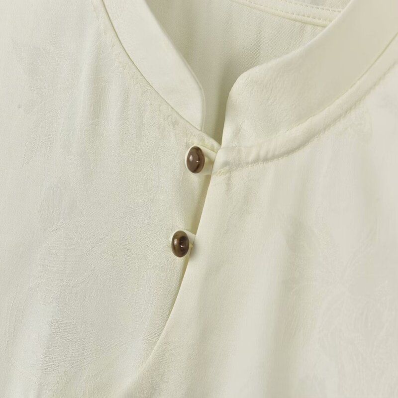 Fashion Style 2024 Spring/Summer New Arrival Women's Clothing Stylish Diagonal Buckle National Style Easiest for Match Long Sleeves Amber Button Shirt