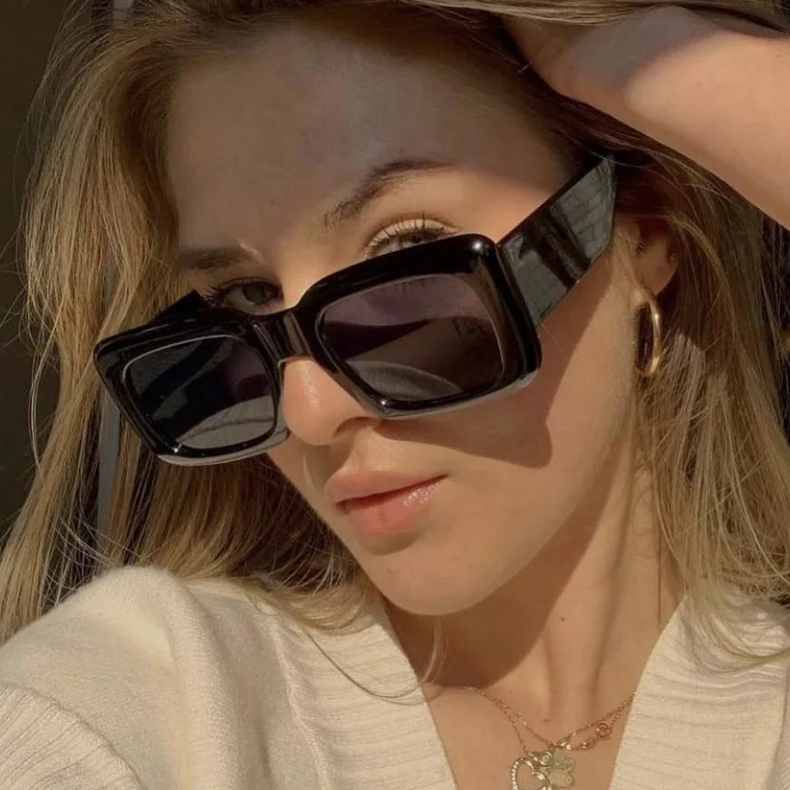  Retro Wide Leg Square Sunglasses for Women Black Sun Glasses Men Hip Hop Uv400 Eyewear Female Sahdes