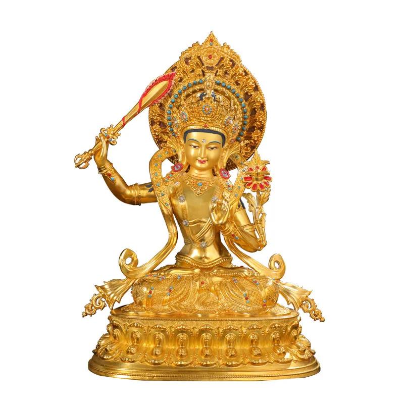 Boutique Tibet Tibetan Copper Tantra Copper Gilt Manjushri Bodhisattva Tabletop Ornament